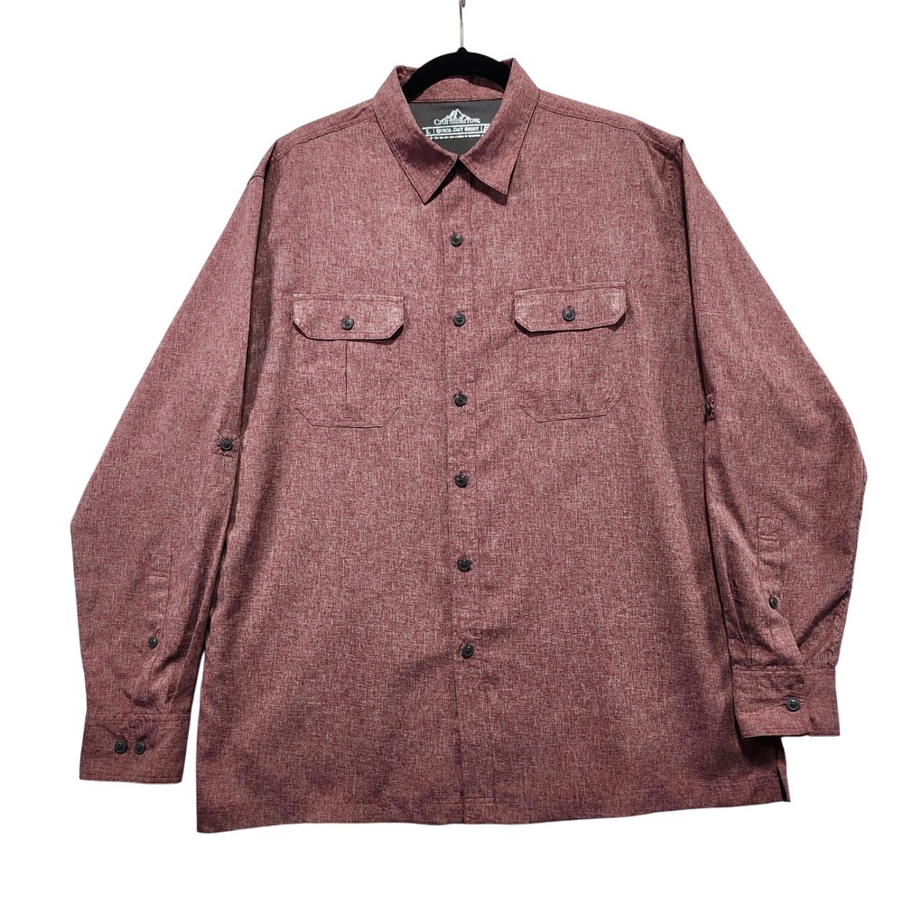 Croft & Barrow Quick-Dry Shirt Mens L Maroon Heather Excellent Roll Tab Hiking